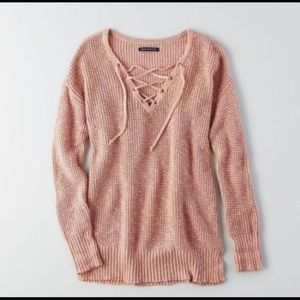 AE lace up waffle sweater